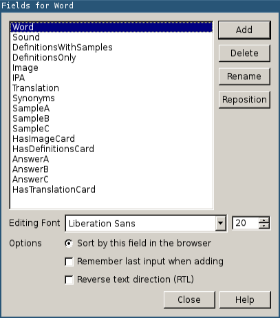vocabulary note type fields
